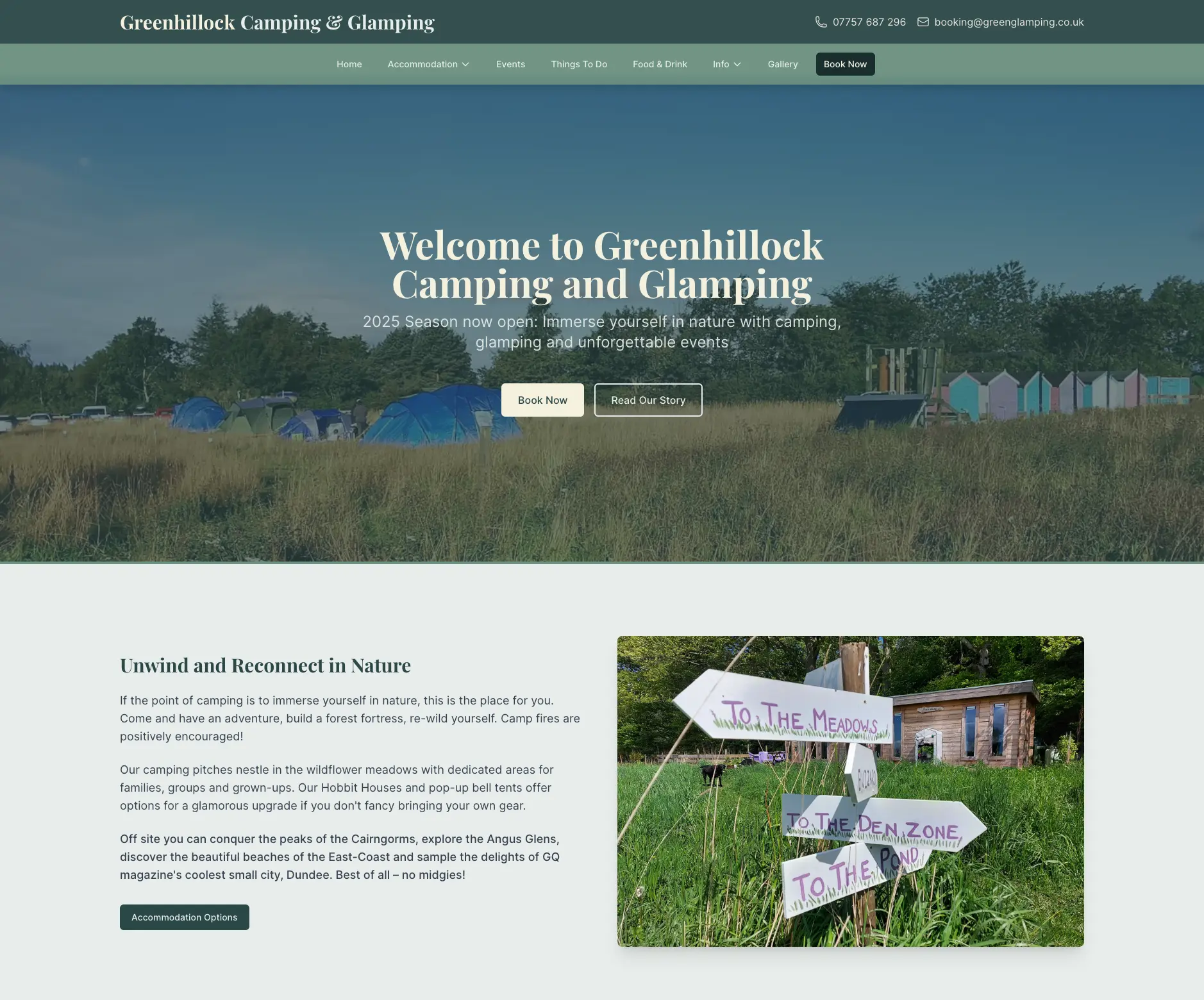 Greenhillock Glamping new website - modern, professional design with excellent user experience