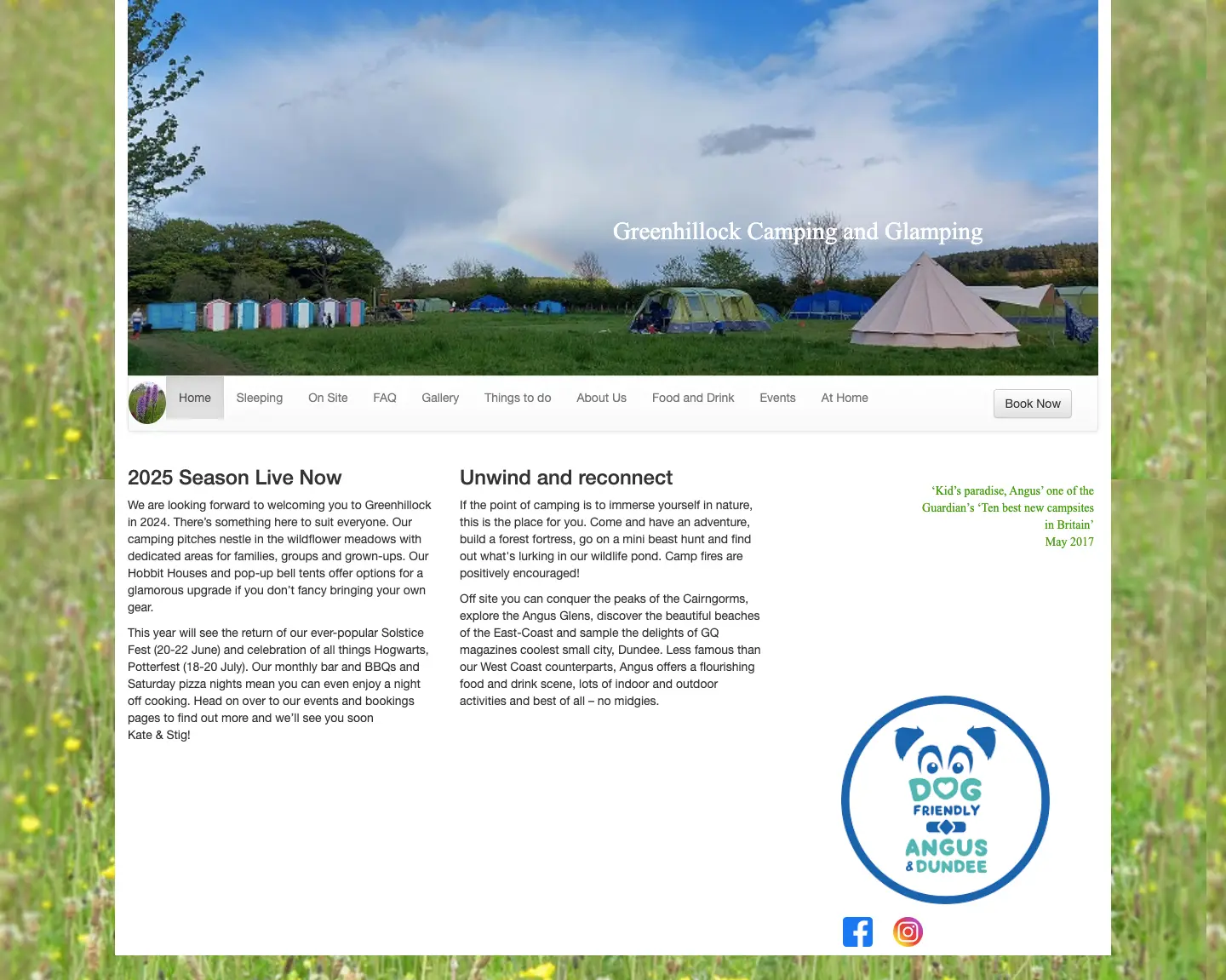 Greenhillock Glamping old website - basic design with poor user experience